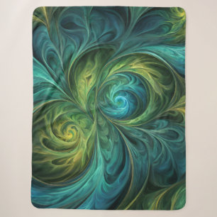 Blue Green AI Fractal Pattern Sherpa Blanket