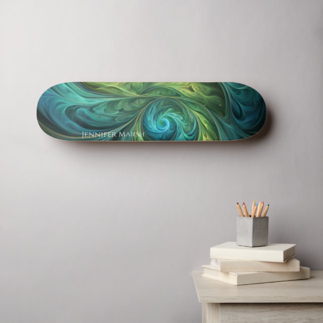 Blue Green AI Fractal Pattern Skateboard (Wall Art (Horz))