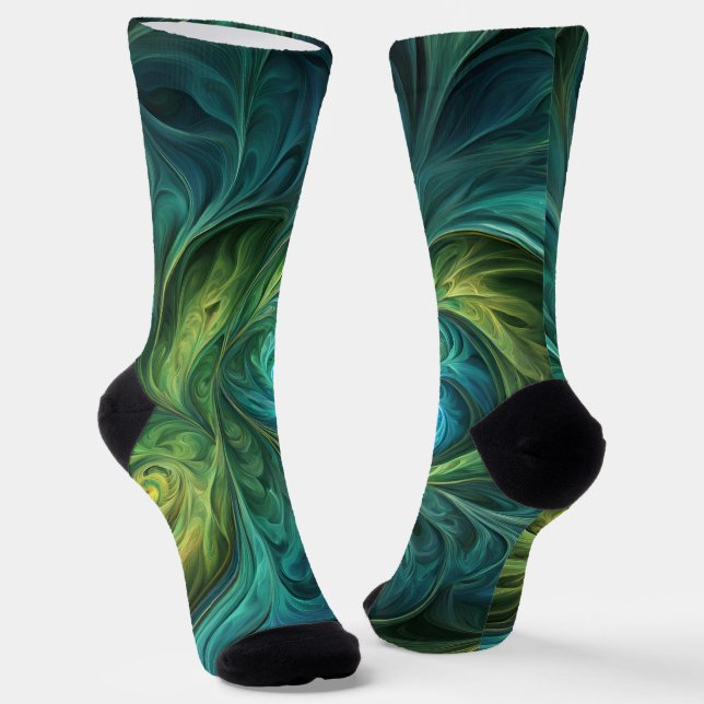Blue Green AI Fractal Pattern Socks (Angled)