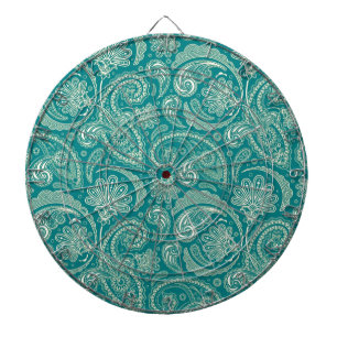 Blue-Green And Beige Creme Vintage Paisley Dartboard
