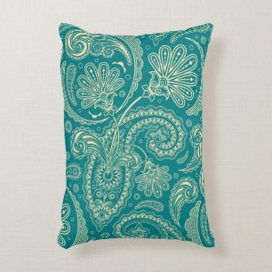 Blue-Green And Beige Creme Vintage Paisley Decorative Pillow