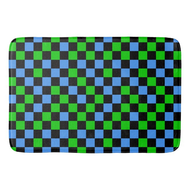 Blue Green And Black Chequered Pattern  Bath Mat (Front)