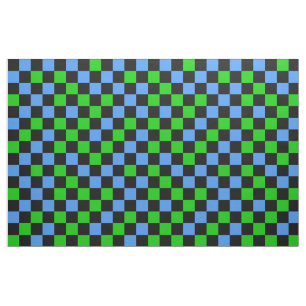 Blue Green And Black Chequered Pattern Fabric