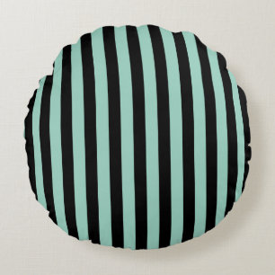 Blue-Green and Black Striped Round Throw Pillow