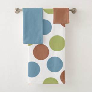 Blue, Green, and Brown Dots  Bath Towel Set