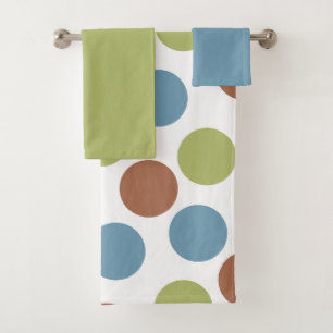 Blue, Green, and Brown Dots Bath Towel Set
