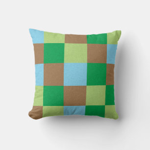 Blue green and brown squares pattern throw pillow