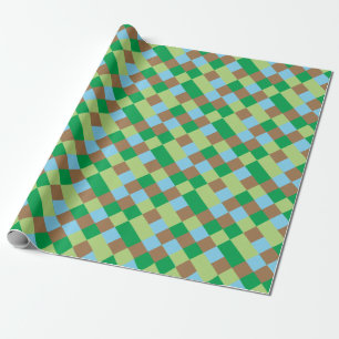 Blue green and brown squares pattern wrapping paper