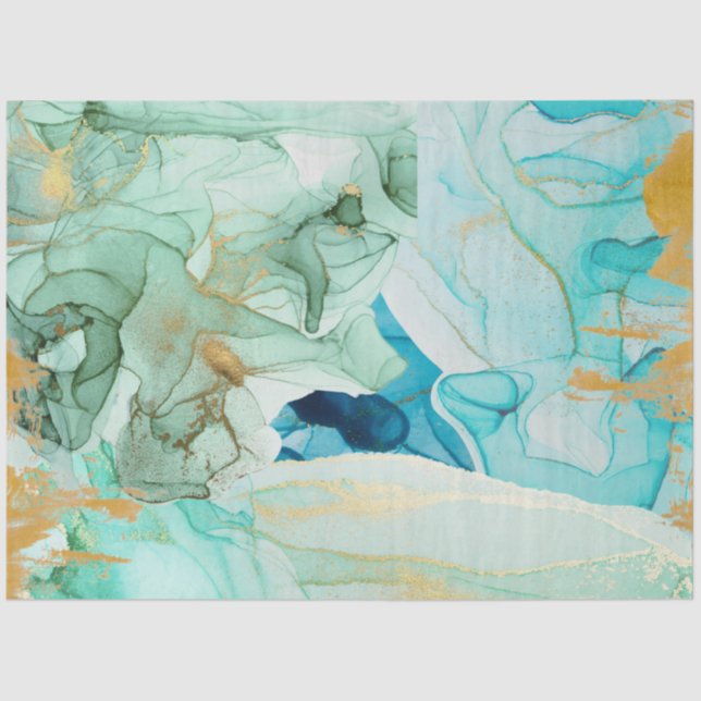 Blue, green and gold decoupage tissue paper (Front)