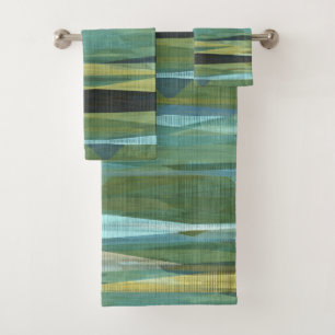 Blue Green and Gray Modern art Bath Towel Set