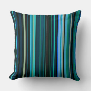 Blue, green and grey Abstract Stripes Throw Pillow