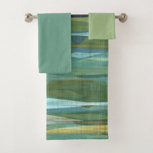 Blue Green and Grey Modern art Bath Towel Set