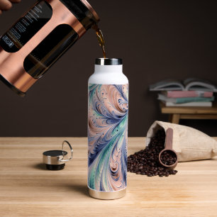 blue, green, and peach marbling water bottle