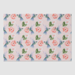 Blue Green and Pink Hibiscus and Hummingbird Tissue Paper