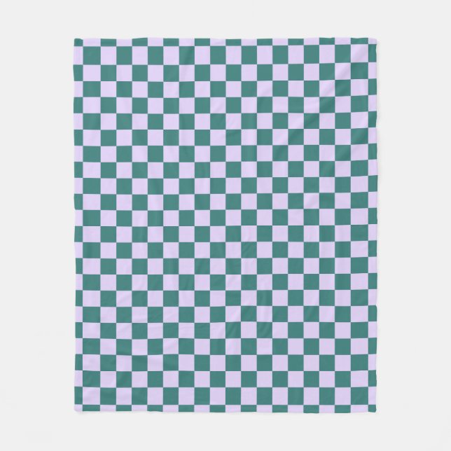 Blue Green And Purple Chequered Pattern Checkerboa Fleece Blanket (Front)