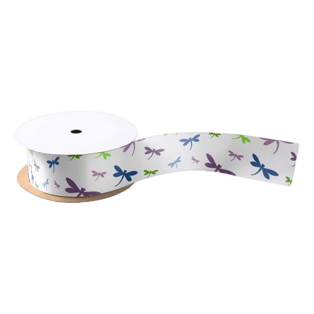 Blue, Green, and Purple Dragonflies Satin Ribbon (Spool)