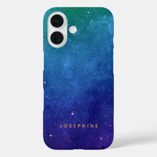 Blue Green and Purple Space Pattern Personalized  iPhone 16 Case