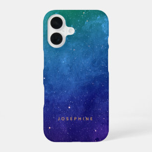 Blue Green and Purple Space Pattern Personalized iPhone 16 Case