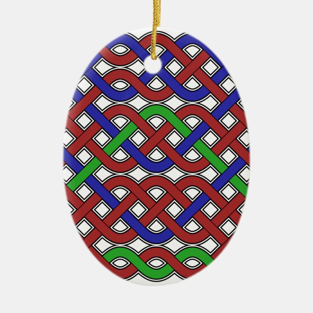Blue, Green and Red Celtic Knots Ceramic Ornament (Front)