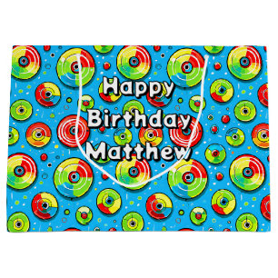 Blue, Green and Red Disc Golf Themed Birthday Large Gift Bag