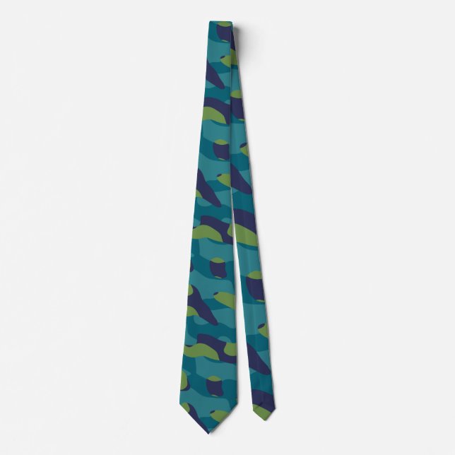Blue Green and Teal Camo Abstract Tie (Front)