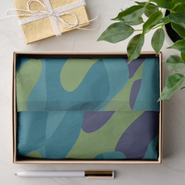 Blue Green and Teal Camo Abstract Tissue Paper (Gift)