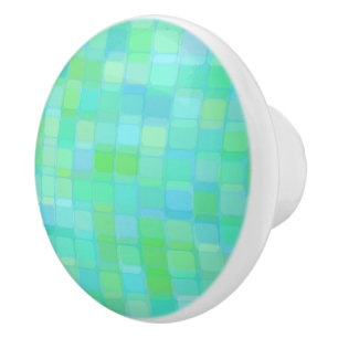 Blue, green and turquoise square abstract ceramic knob