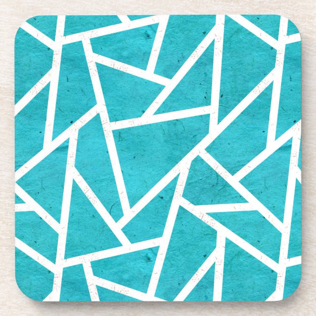 Blue-green and white mosaic pattern coaster (Front)