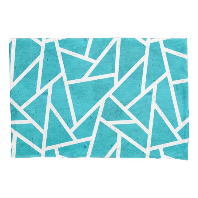 Blue-green and white mosaic pattern pillowcase (Front)