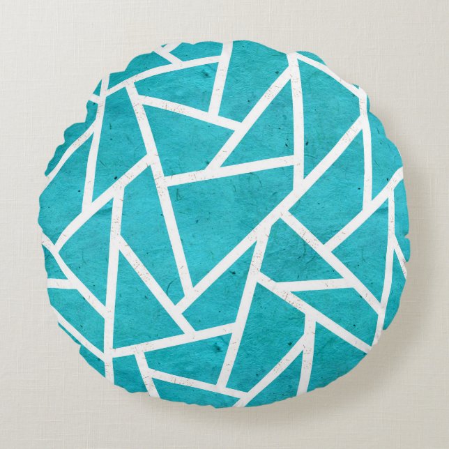 Blue-green and white mosaic pattern round pillow (Front)