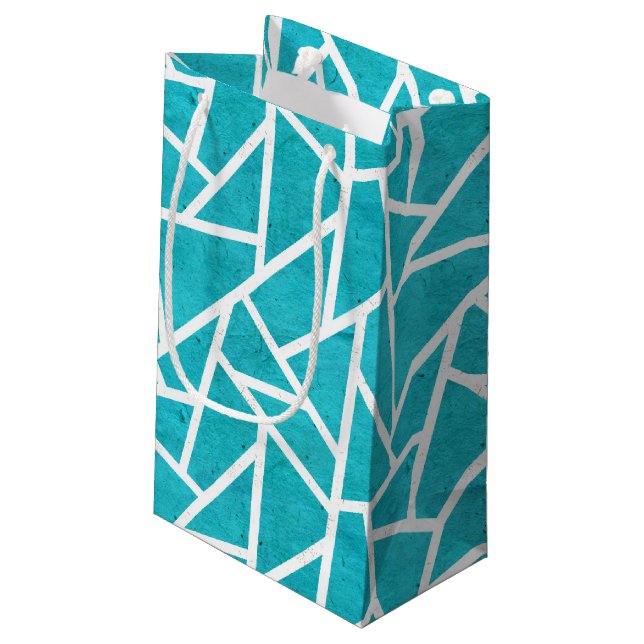 Blue-green and white mosaic pattern small gift bag (Back Angled)