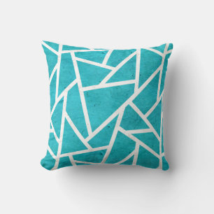 Blue-green and white mosaic pattern throw pillow