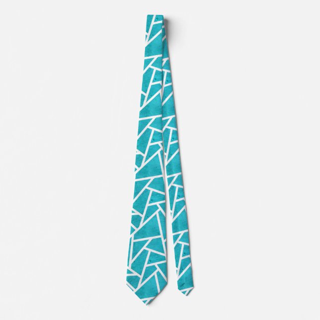 Blue-green and white mosaic pattern tie (Front)
