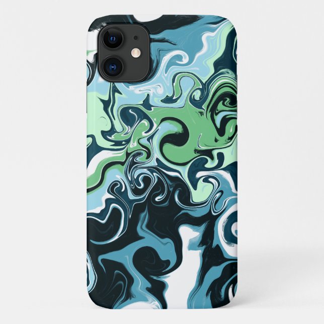 Blue, Green and White swirls Abstract Fluid Art  Case-Mate iPhone Case (Back)