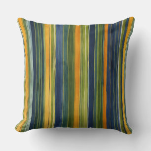 Blue green and yellow stripes throw pillow
