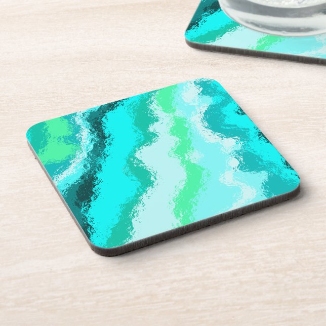Blue Green Aqua Painterly Scumbled Style Coaster (Left Side)