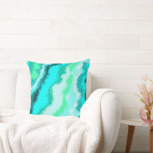 Blue Green Aqua Painterly Scumbled Throw Pillow