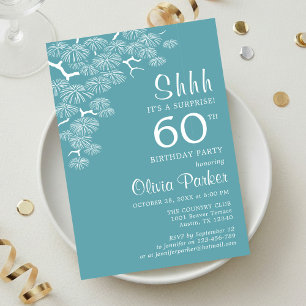 Blue Green Aqua Pine Branch Surprise 60th Birthday Invitation