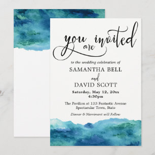 Blue Green Aqua Watercolor Modern Wedding 2b Invitation