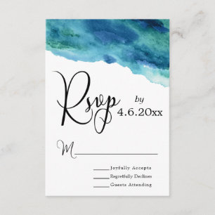 Blue Green Aqua Watercolor Modern Wedding RSVP 1