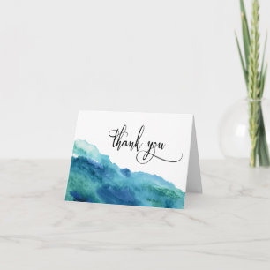 Blue Green Aqua Watercolor Wedding Thank You 2 Card