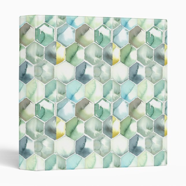 Blue & Green Aquarelle Honycomb Pattern Binder (Front/Spine)