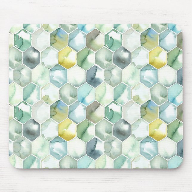 Blue & Green Aquarelle Honycomb Pattern Mouse Pad (Front)