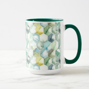 Blue & Green Aquarelle Honycomb Pattern Mug
