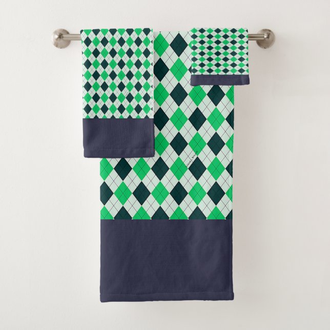 Blue Green Argyle Bath Towel Set (Insitu)