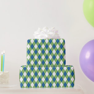 Blue & Green Argyle Diamond Pattern Wrapping Paper