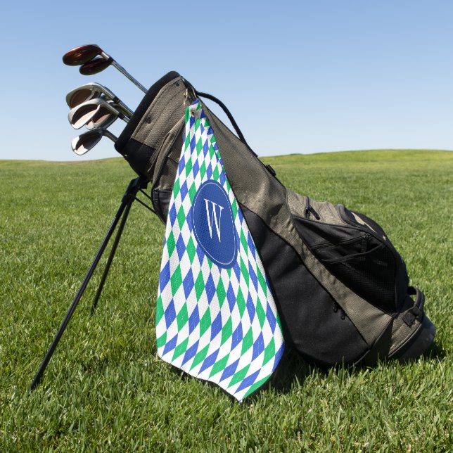 Blue & Green Argyle Golf Monogram Golf Towel (Green)
