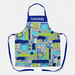 Blue Green Art Deco Stained Glass Apron