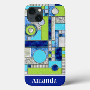 Blue Green Art Deco Stained Glass iPhone 13 Case