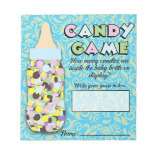 Blue & Green Baby Bottle Candy Guessing Game Notepad